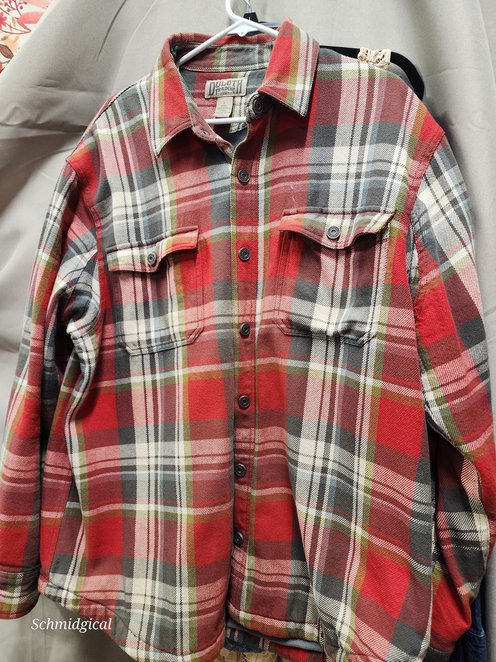 Duluth Trading Co. Red Plaid Flannel Shirt Jacket Flapjack‎